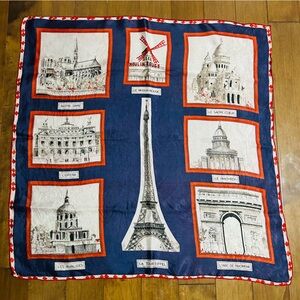 Navy and Red Graphic Scarf with illustration monument of France 62/62 cm